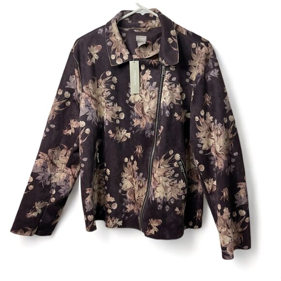 Chico's Sueded Floral Moto Jacket Size 3 (16/18), New - Picture 4 of 16